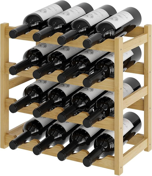 Wine Rack，Bamboo Wine Storage Cabinet Shelf，Countertop Wine Shelf- Freestanding Wine Holder for Kitchen & Pantry (Natural, 4-Tier)