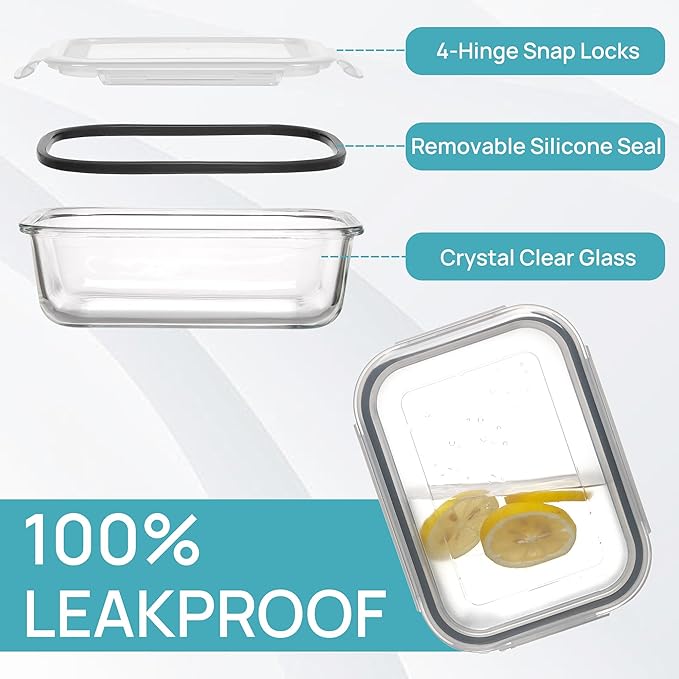 Vtopmart 10 Pack 35oz Glass Food Storage Containers with Lids, Meal Prep Containers, Airtight Reusable Lunch Container Set, Safe for Oven, Microwave, Freezer, and Dishwasher, Grey