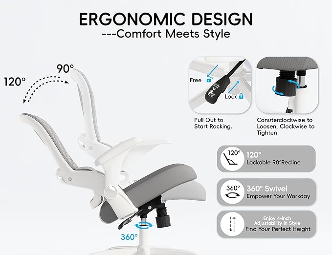 TRALT Ergonomic Office Chair - Comfy Desk Chair with Back Support, Home Office Desk Chairs, Computer Chair, 330lbs Wide Seat Big and Tall Office Chair for Executives (Grey)