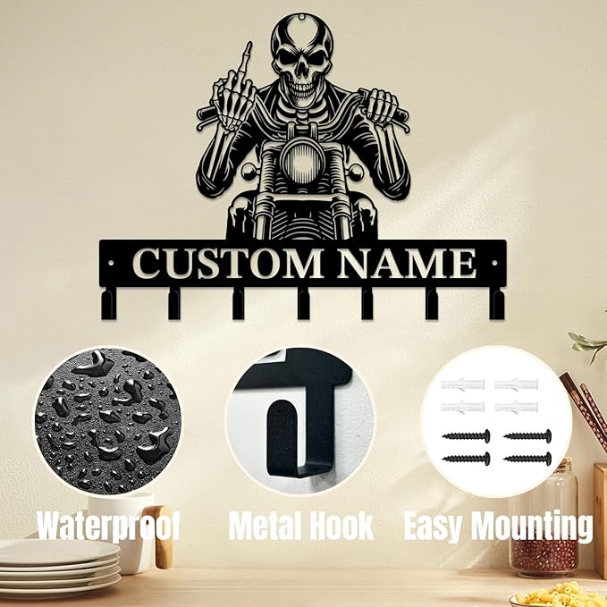 Personalized Custom Name Motorcycle Keys Hooks,Metal Motorcycle Art Clothes Keys Hooks,Metal Motorcycle Lover Wall Home Storage Decorative Keys Hooks,Key Holder Hooks for Wall (Style I)
