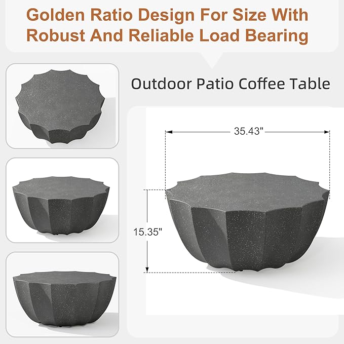 35" Outdoor Round Coffee Table Modern Stylish Design Waterproof & Moisture-Proof No Assembly Required Outdoor Coffee Table for Patio, Garden, Backyards - US Warehouse (Grey)