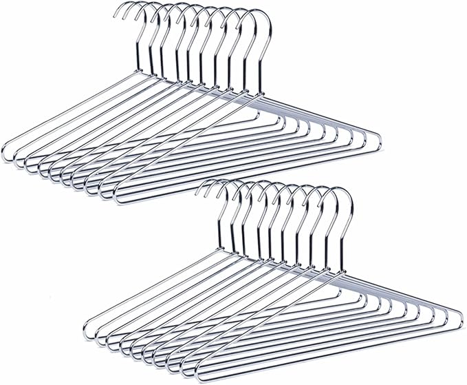 Amber Home 30 Pack Heavy Duty Metal Shirt Coat Hangers, Stainless Steel Clothes Hanger with Polished Chrome, 17 Inch Silver Metal Wire Hanger
