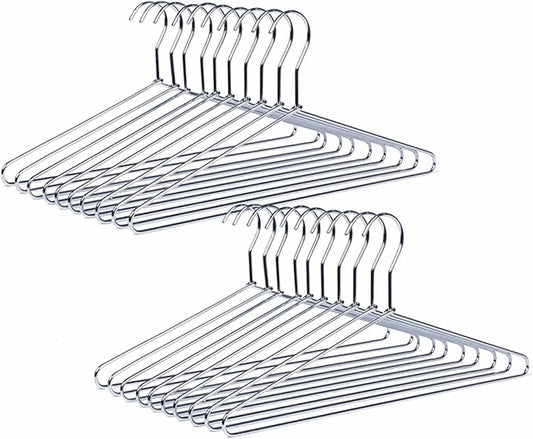 Amber Home 30 Pack Heavy Duty Metal Shirt Coat Hangers, Stainless Steel Clothes Hanger with Polished Chrome, 17 Inch Silver Metal Wire Hanger