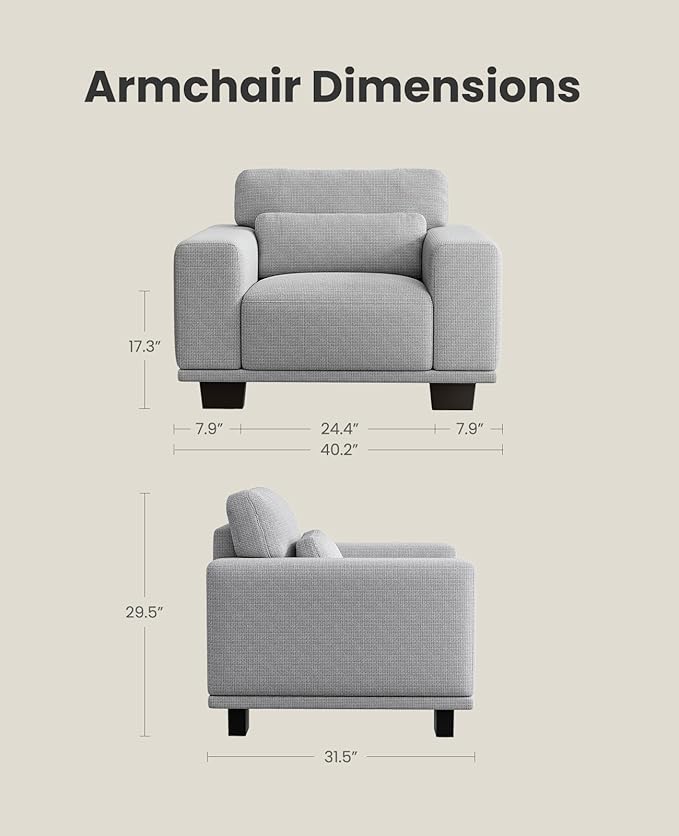 Amada 40" Oversized Accent Sofa Chair, Modern Armchair with Deep Seat, Comfy Upholstered Large Reading Chair with Removable Washable Covers for Living Room & Bedroom Office