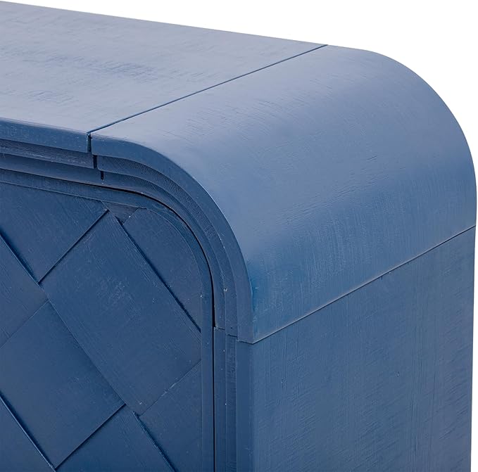 60'' Curved Sideboard with 4 Doors and Bottom Shelf, Versatile Wooden Accent Storage Cabinet Entryway Console Table for Hallway Living Room Dining Room (Navy Blue-4.16)