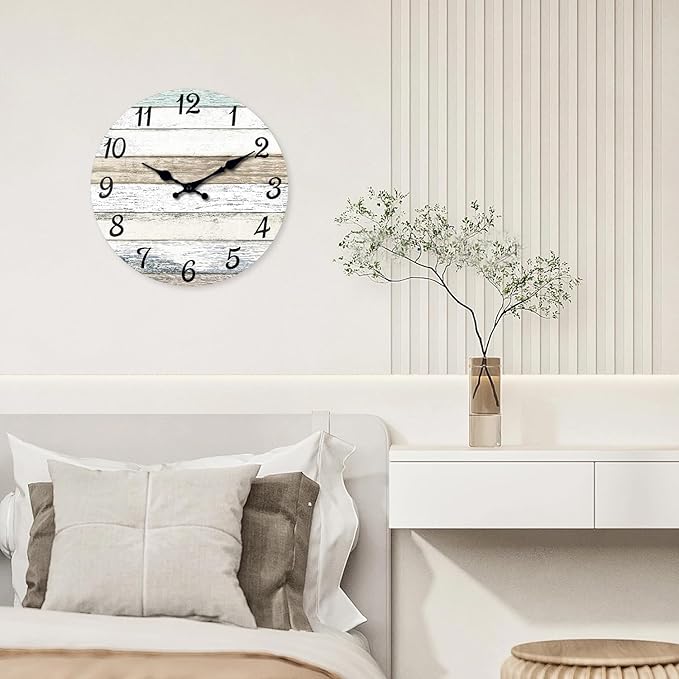 XNM Wood Large Wall Clocks Battery Operated Coastal 20 Inch Clocks for Living Room Farmhouse Rustic Wall Clock Silent (MDF No Solid Wood)