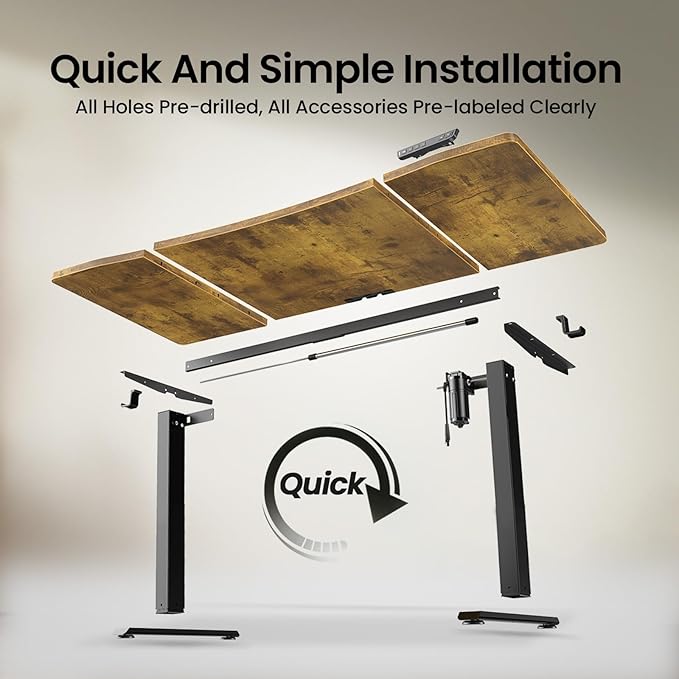 Veken 63 x 28 Inch Electric Standing Desk, Sit to Stand Up, Work Home Office Computer Table for Study, Walking Pad, Writing, and Games, Wooden Desktop Desks, Brown