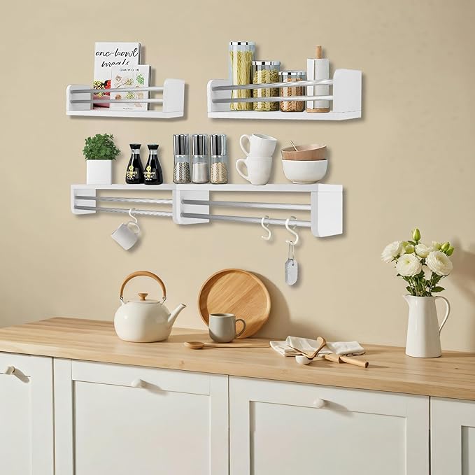 Nursery Wall Bookshelves 4-Pack, Floating Shelves for Kids Room Décor, Baby & Toddler Book Shelf Organizer, Solid Wood Wall-Mounted Rack for Books, Toys & Nursery Storage