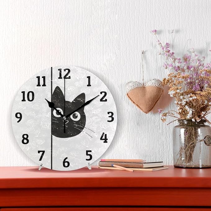 Wall Clock Cat's Head Silent Non Ticking Wall Clock Decorative Battery Operated Wall Clocks for Home Kitchen Bedroom Living Room Office