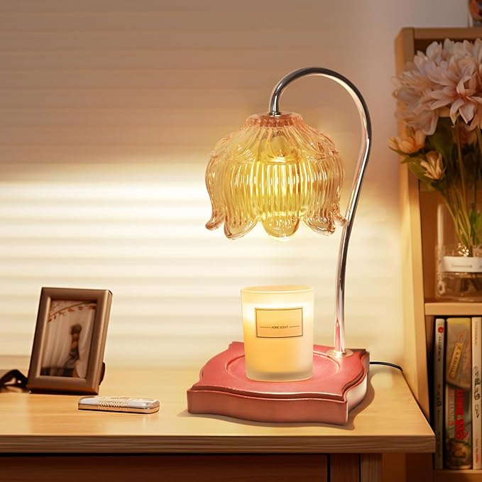 Candle Warmer Lamp Dimmable Wax Melt Warming Lamp with Timer Scented Wax Candle in Jar During Bathing & Yoga & Meditation with 2 Bulbs Home Decor Gift for Female (Blooming Flowers)