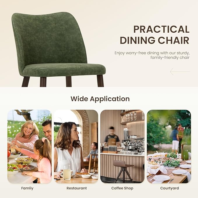 Wooden Dining Chairs Set of 4, Upholstered Kitchen Dining Room Chair, Modern Farmhouse Dinner Chair for Restaurant & Cafe, Green