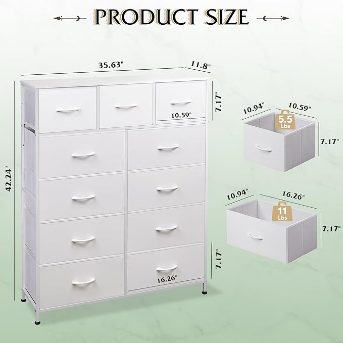 WLIVE Storage Organizer Unit with 11 Fabric Bins, Storage Drawers Organizer with Steel Frame, Tall Storage Tower Organizaton for Living Room, Hallway, Office, White