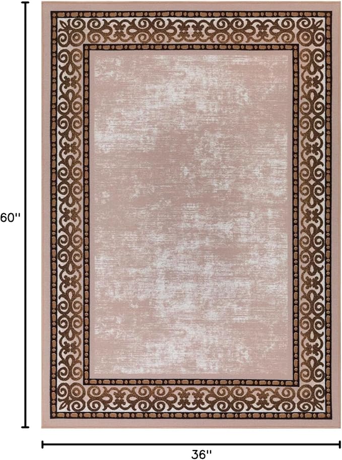 Antep Rugs Alfombras Bordered Modern 3x5 Non-Slip (Non-Skid) Low Pile Rubber Backing Indoor Area Rug (Beige, 3' x 5')