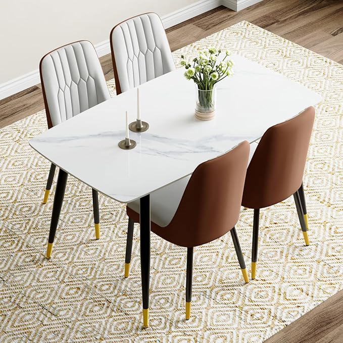 50'' Dining Table Set for 4, Dining Room Sets for 4, Sintered Stone Dining Table Chairs Set of 4, Easy to Assemble，Suitable for Small Spaces