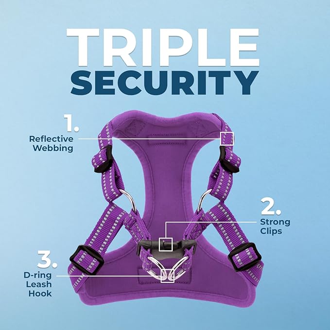 Best Pet Supplies Voyager Adjustable Dog Vest Harness Breathable No Pull Harness for Small, Medium, Large Dogs, Harness for Walking, Jogging, Easy Step-in, Reflective Stripes - Purple, S
