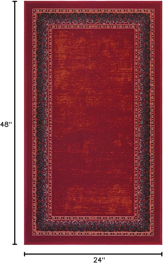 Antep Rugs Alfombras Bordered Modern 2x4 Non-Slip (Non-Skid) Low Pile Rubber Backing Kitchen Area Rug (Maroon Red, 2'3" x 4')