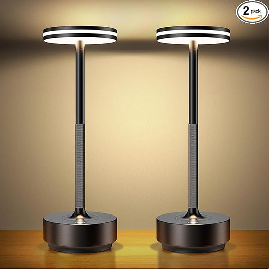 Hapfish 2 Pack Cordless Table Lamps Rechargeable, 5000mAh Battery Powered Lamp, 3 Color Modes, Dimmable, LED Table Lamps for Living Room,Outdoor, Dinner,Patio,Restaurant – Black
