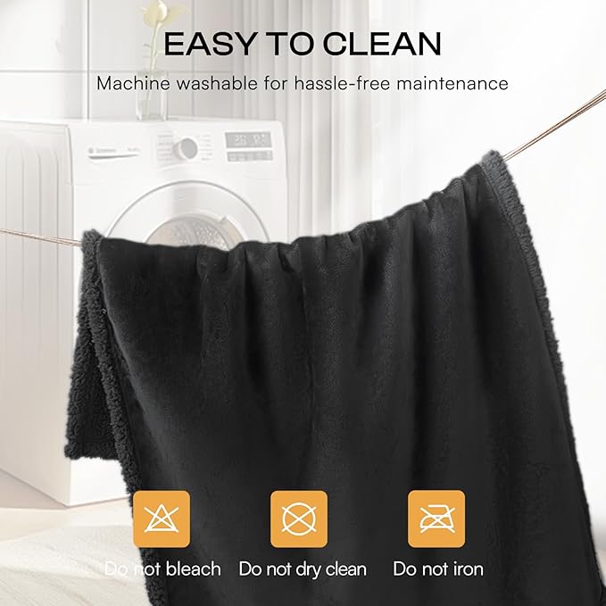 Waterproof Pet Blanket, Liquid Pee Proof Dog Blanket for Sofa Bed Couch, Reversible Sherpa Fleece Furniture Protector Cover for Small Medium Large Dogs Cats, Black X-Large（85" x 57"）