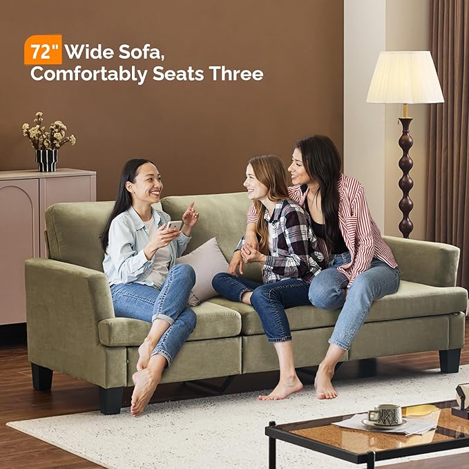 VINGLI Olive Green 83" Sofa Couches for Living Room, Modern Comfy 3 Seater Couch Faux Suede 25.6" Deep Seat Upholstery Cozy Sofas for Small Space, Bedroom, Apartment, Home Office