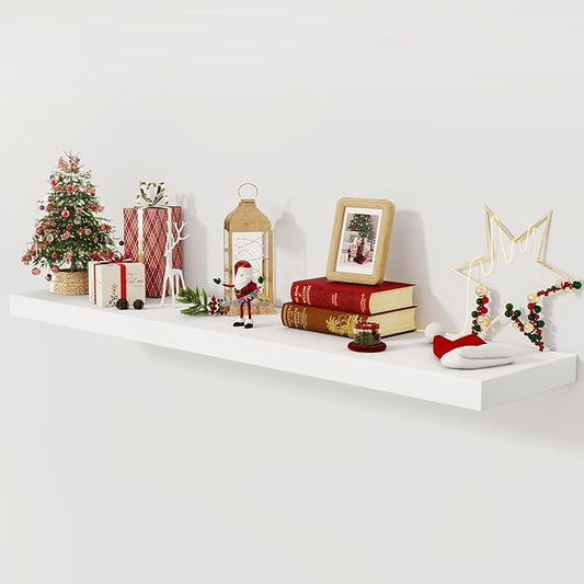 Fun Memories White Floating Shelves 55 Inch Long, 12 Inch Deep Floating Shelves for Wall, 55 x 12 Large Wall Shelf for Fireplace Mantel, 2 Inch Thick Storage Shelves for Living Room, Bedroom, 1 Pack