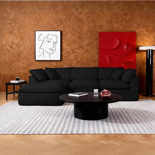 Cloud Modular Sectional Sofa Couch,110” L Sofa with Wide Armrest, Modern High-Density Sponge Compressed Sofa Couch for Living Room, Bedroom,No Assembly Needed (Black, 3 Seats+1 Ottoman)