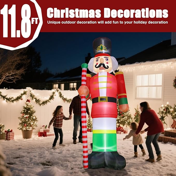 VCUTEKA Christmas Inflatables Outdoor Decorations, 11.8FT Nutcracker Soldier, Blow Up Christmas Decoration with Built-in LED Lights, Animated Inflatable Yard Decor for Holiday Lawn Garden Xmas