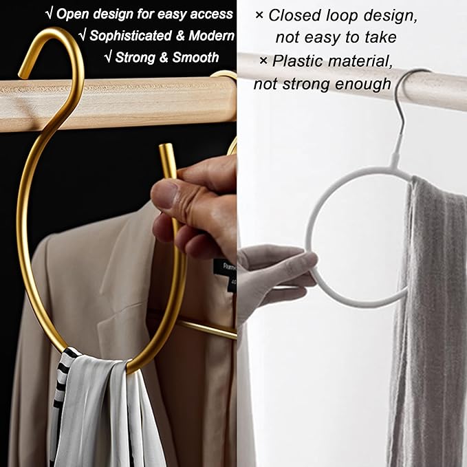 4Pcs Gold Scarf Ring Hangers,Hat Hooks for Baseball Caps,Hanger Space Belt Rack,Multi-Purpose Circle Storage Hook,for Ties,Belts,Scarves,Shawls