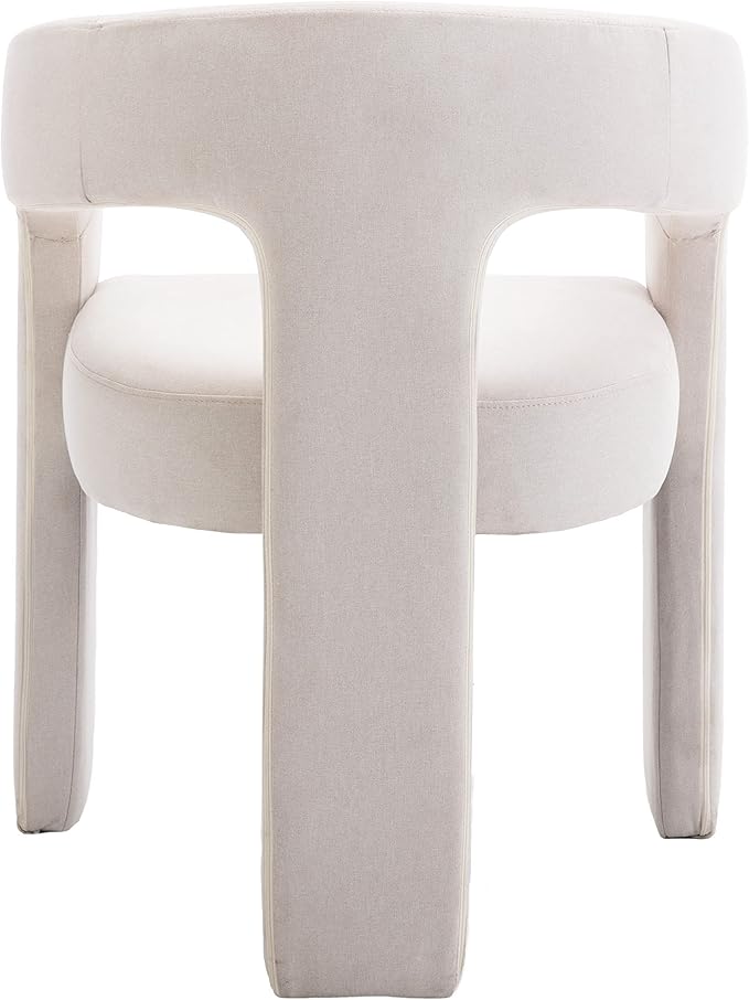 Modern Barrel Dining Chairs Set of 2, Linen Upholstered Accent Side Chair with Arms Comfy Makeup Vanity Chairs, Dining Living Room Kitchen Chairs, Beige