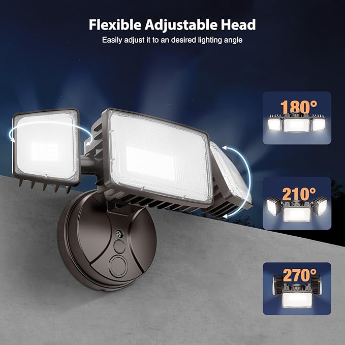 Onforu 80W 9000LM Flood Lights Outdoor, Brightness Security LED Flood Lights with 3 Adjustable Heads, Switch Controlled, IP66 Waterproof 6500K Outside Exterior Flood Light for Yard Garage Eave Patio