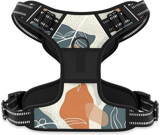 Rnivvi No Pull Dog Harness, Cute Boho Reflective Medium Sized Puppy Kitten Harness, Adjustable Soft Padded Vest for Medium Dogs, Heavy Duty Pet Vest with Easy Control Handle for Walking, Leaves