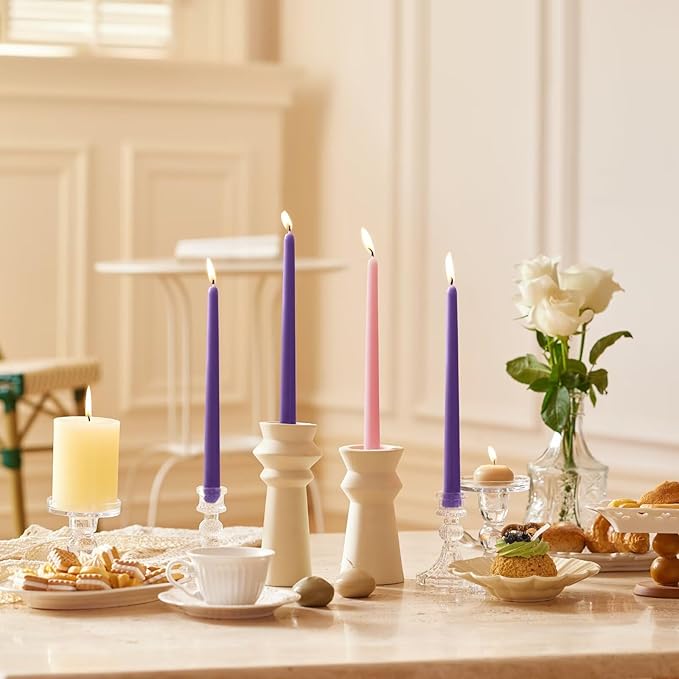 10-Inch Tall Dripless Advent Candles Set of 12, Tapered Candles, Perfect for Christmas - Smokeless, Unscented, Long Burning - Hand Poured, Colored Tall Candlesticks - Pink and Purple