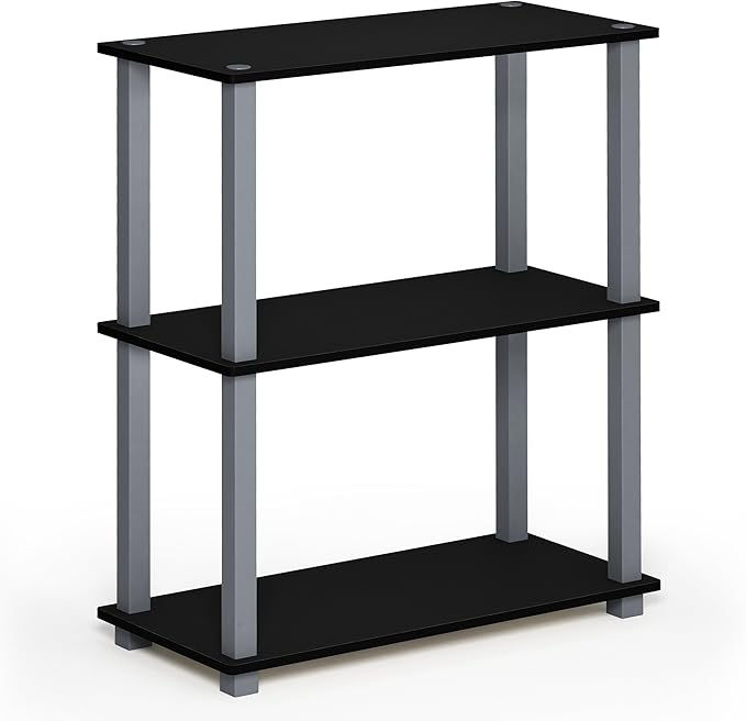 Furinno TURN-S-TUBE Storage Shelves, 3-Tier Book Shelf, Corner Shelf, Toolless Open Shelves, for Organization and Storage, Living Room, Garage, Home Office, Black