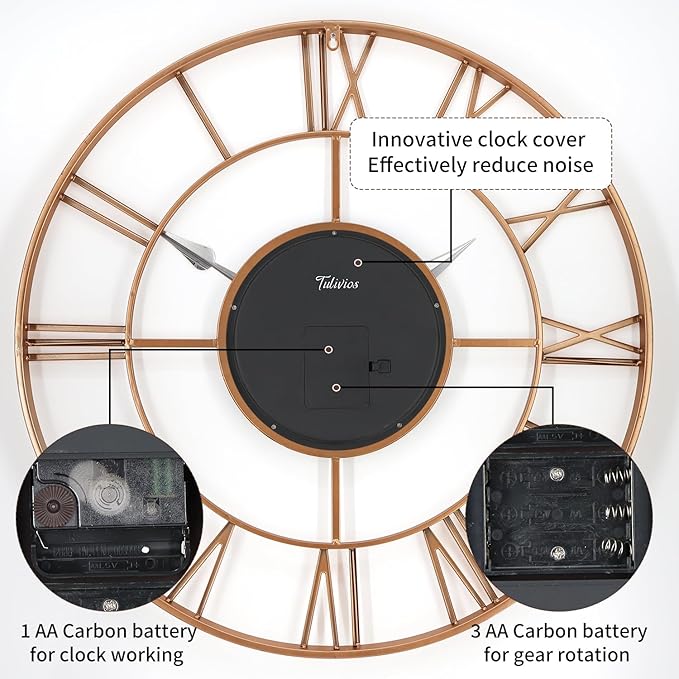 29 Inch Large Wall Clocks for Living Room Decor with Moving Gears,Large Wall Clock Industrial Steampunk,Oversized Metal Analog Wall Clocks for Farmhouse Home Battery Operated