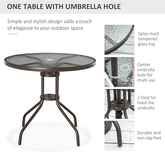 Outsunny 6 Piece Patio Dining Set for 4 with Umbrella, Outdoor Table and Chairs with 4 Folding Dining Chairs & Round Glass Table for Garden, Backyard and Poolside, Gray