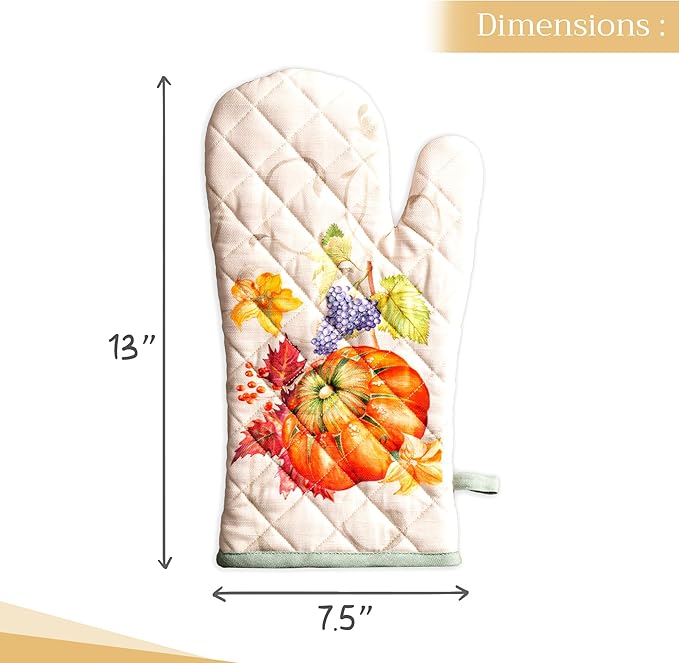 Maison d' Hermine Oven Gloves 100% Cotton Oven Mitt 7" x 13" with Loop Heat Resistant BBQ Cooking Gloves for Thanksgiving Christmas Decorations Baking Handling Hot Pans (Pack of 1, Lumina)