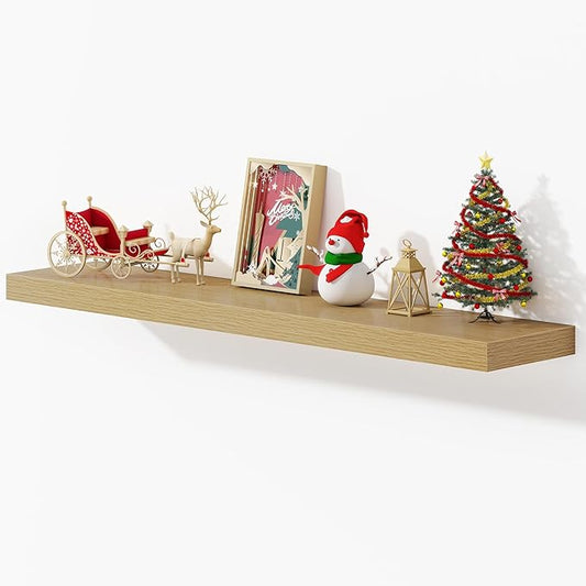 Dreamland 48 Inches Floating Shelves for Wall, 9.3" Deep Long Floating Shelves Set of 1, Large Display & Storage Shelf, Wall Shelf for Bathroom Bedroom Living Room Kitchen Office, Oak
