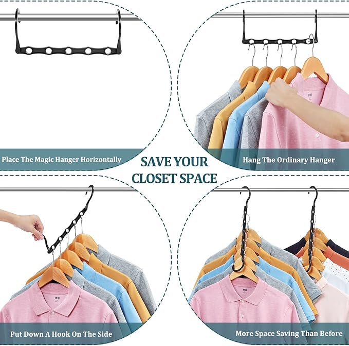 AMKUFO 6 Pack-Closet-Organizers-and-Storage, Magic-Hangers-Space-Saving-for-Clothes, Closer-Organizer-for-Closet-Organization, Space-Saver-Hanger-Organizer-for-Multipurpose, Dorm-Room-Essentials