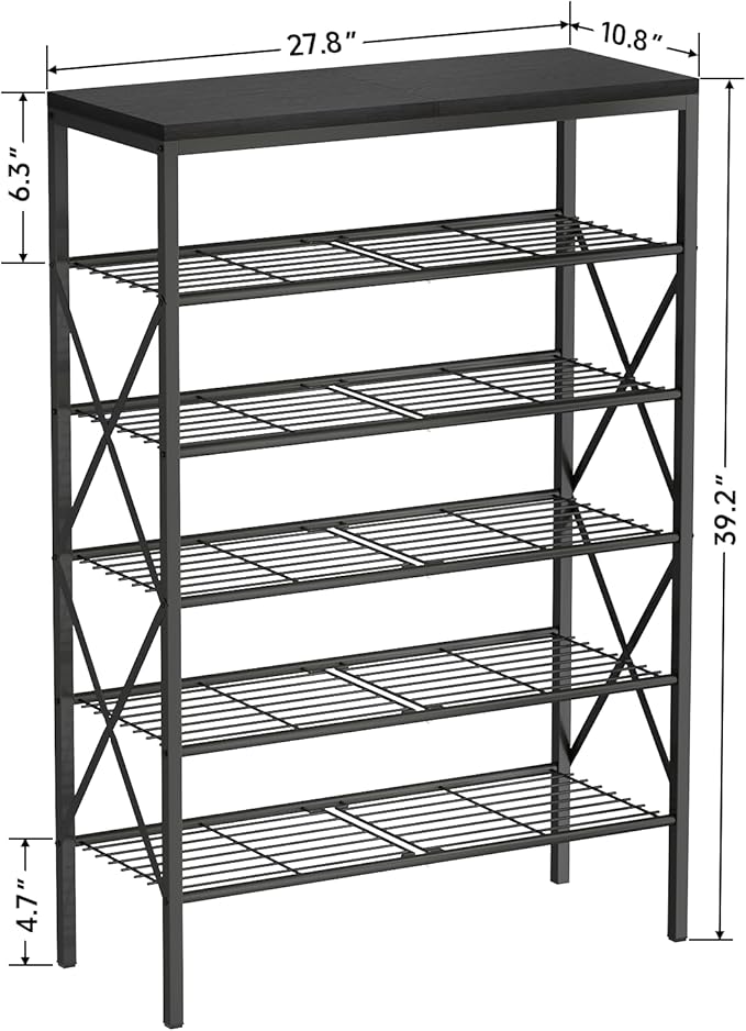 6 Tiers Shoe Rack, Large Capacity Shoe Rack Holds 32 Pairs of Shoes, Durable and Stable, Adjustable Metal Shelf Stackable Shoe Shelf for Entryway, Hallway, Living Room, Closet
