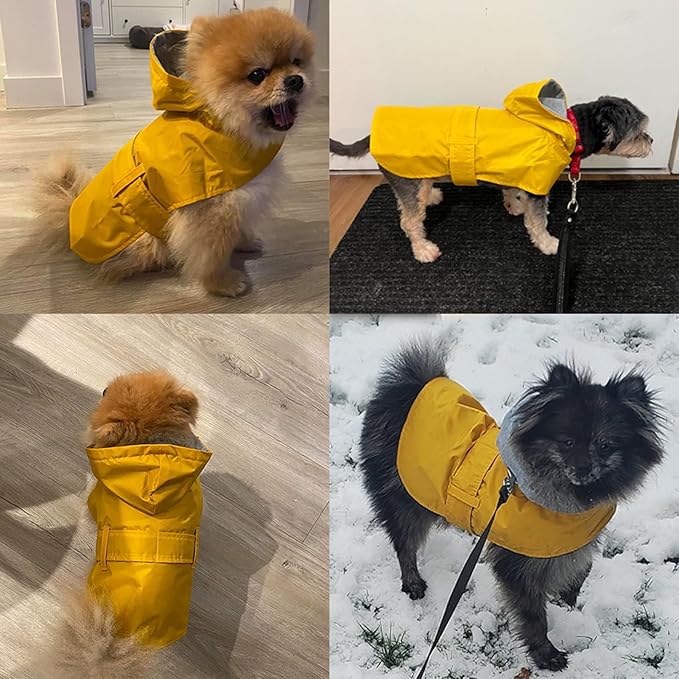 Dog Raincoat Dog Rain Jacket Poncho Waterproof Pet Rain Suit Double Layer Breathable Lining Hooded Leash Hole Adjustable Puppy Small Medium Dogs,Yellow,XL