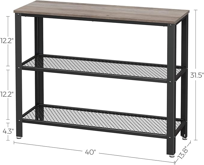 VASAGLE 40" Industrial Console Table, 3 Tier Entryway Table with Storage Shelf, Narrow Sofa Table for Living Room, Hallway, Entrance Hall, Corridor, Bedroom, Greige and Black ULNT081B02