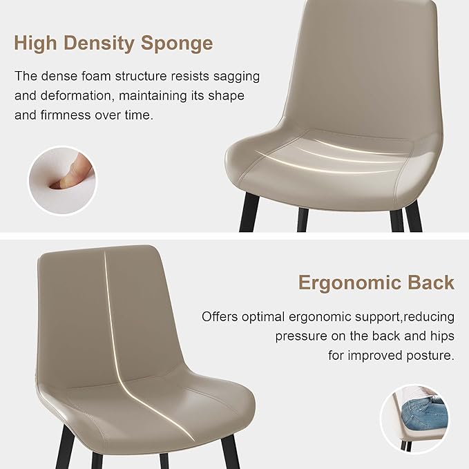 Dining Chairs with Comfortable Backrest and Sturdy Metal Legs, Modern Upholstered PU Leather Kitchen & Office Chairs for Dining Room, Restaurant Or Living Room (White, 4-Set)