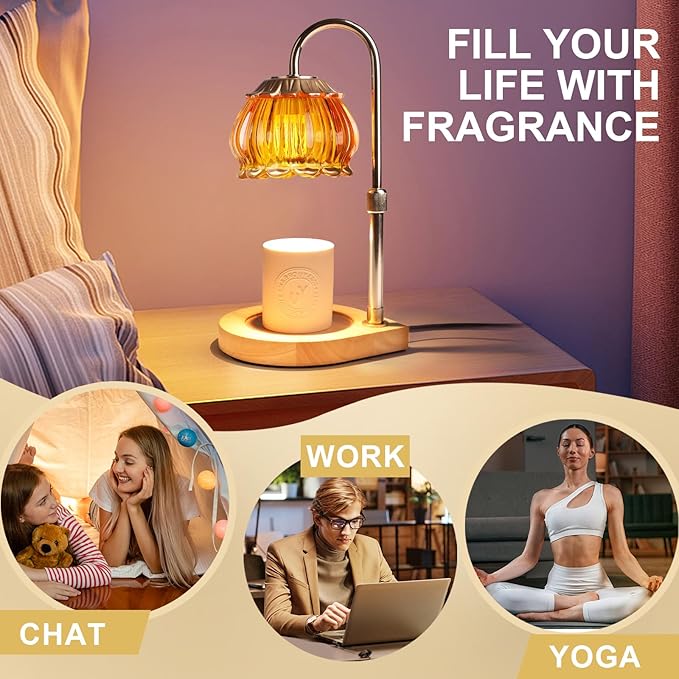 Candle Warmer Lamp with Timer, Adjustable Height Dimmable Candle Warmer Light, Gift for Women Glass Shade Electric Jar Candle Warming Lantern,Home Decor Cozy House Warming Gifts,Orange