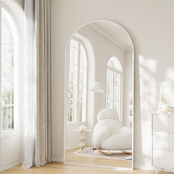 Large Full Length Mirror, 30"x71" Arched Floor Mirror Full Length with Stand, Room Decor Big Full Body Mirror with HD Tempered Glass Aluminum Frame for Bedroom Living Room,White