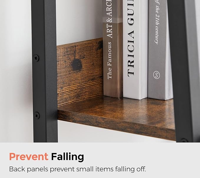 VASAGLE Bookshelf, 5-Tier Narrow Book Shelf, 11.8 x 13.3 x 66.9 Inches, Ladder Shelf for Home Office, Living Room, Bedroom, Kitchen, Rustic Brown and Ink Black ULLS109B01