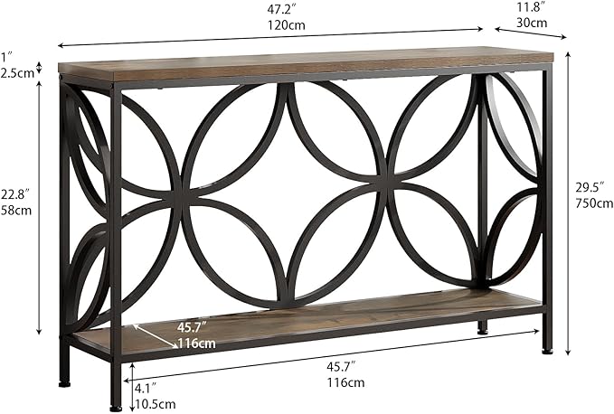GiftGo Narrow Sofa Table 47.2 Inch, Industrial Sofa Table Behind Couch, Vintage Entry Console Table with Storage for Entryway, Living Room, Foyer, Elegant Design (Rustic Brown, 47.2)