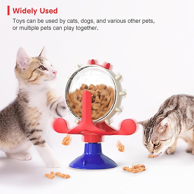 Cat Dog Treat Dispenser Toy - Cat Interactive Feeder Pet Food Toys Feeder 360° Degree Rotating Food Leakage Device Rotate with Strong Suction Cup Money Wheel Shape (American Blue)