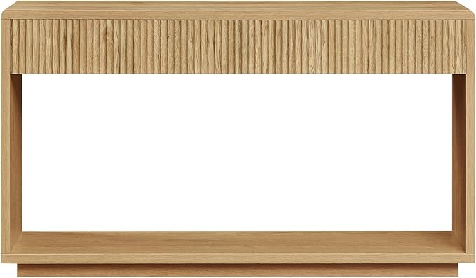 59" Rustic Flute Console Table with 2 Drawers, Modern Farmhouse Entrance Table, Sofa Table for Behind Sofa, Hallway Table with Storage Compartment, Suitable for Hallway and Living Room,Qak