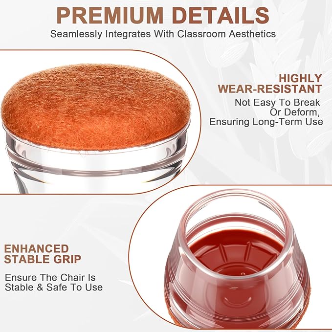 Chunful 96 Pcs Chair Leg Floor Protectors TPE Classroom Chairs & Desks Leg Covers with Quiet Felt Sliders Prevent Floor Scuffs & Scratches Desks Foot Caps Pads Teacher Classroom Supplies (Brown)