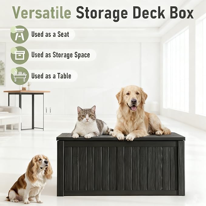 Outdoor Storage Box, Resin Deck Boxes Indoor and outdoor, Waterproof Storage Box Lockable Lid (Black, 150 Gallon)