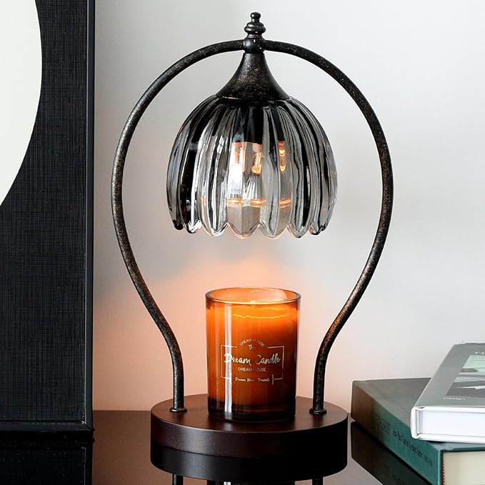 Candle Warmer Lamp, Vintage Dimmable Candle Warmer with Timer, Wax Melts Warmer for Jar Candles Birthday Gifts for Men & Women, House Warming Gifts New Home Decor for Bedroom Living Room, Gray Black